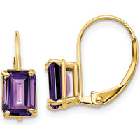 14K Yellow Gold Drop Earrings with 7x5mm Emerald Cut Amethyst - 0.9 Carat Total Weight by Monteluci Fine Jewelry