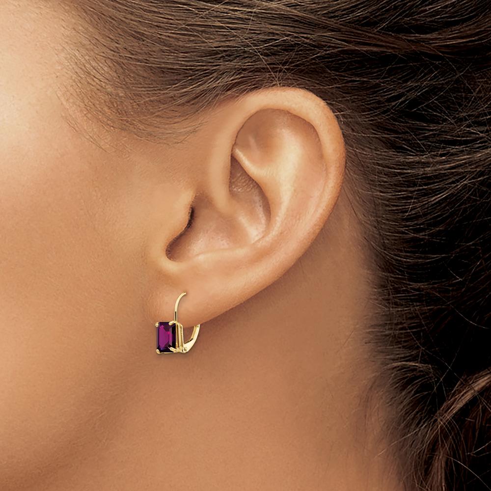 14K Yellow Gold Drop Earrings with 7x5mm Emerald Cut Amethyst - 0.9 Carat Total Weight by Monteluci Fine Jewelry
