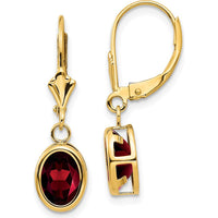 14K Yellow Gold Drop Earrings with 8x6mm Oval Garnet - 1.4 Carat Total Gem Weight by Monteluci Fine Jewelry