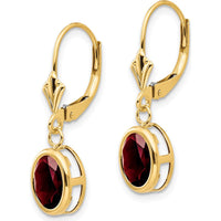 14K Yellow Gold Drop Earrings with 8x6mm Oval Garnet - 1.4 Carat Total Gem Weight by Monteluci Fine Jewelry