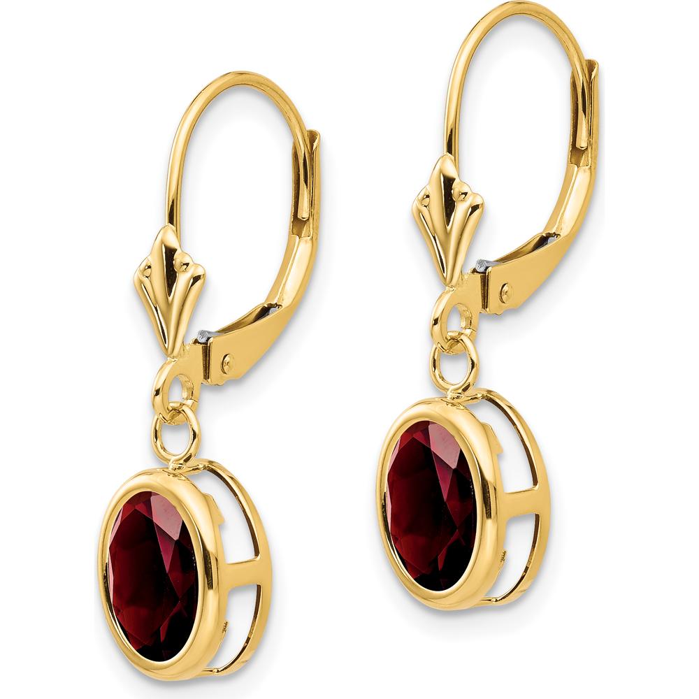 14K Yellow Gold Drop Earrings with 8x6mm Oval Garnet - 1.4 Carat Total Gem Weight by Monteluci Fine Jewelry