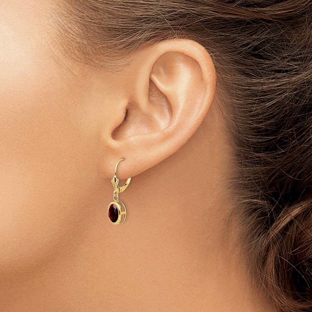 14K Yellow Gold Drop Earrings with 8x6mm Oval Garnet - 1.4 Carat Total Gem Weight by Monteluci Fine Jewelry