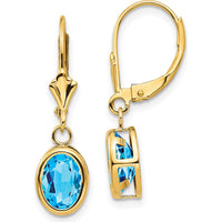 14K Yellow Gold Drop Earrings with 8x6mm Oval Swiss Blue Topaz - 1.35 Carat Total Weight by Monteluci Fine Jewelry