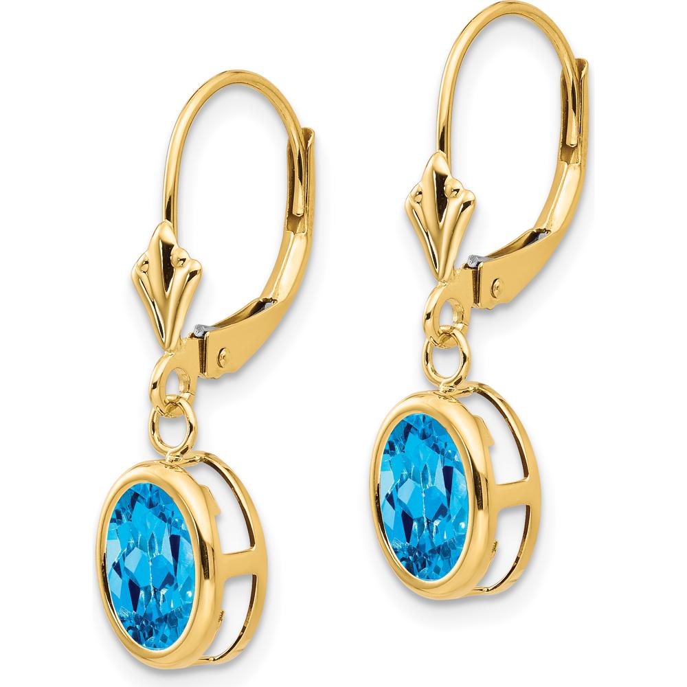 14K Yellow Gold Drop Earrings with 8x6mm Oval Swiss Blue Topaz - 1.35 Carat Total Weight by Monteluci Fine Jewelry