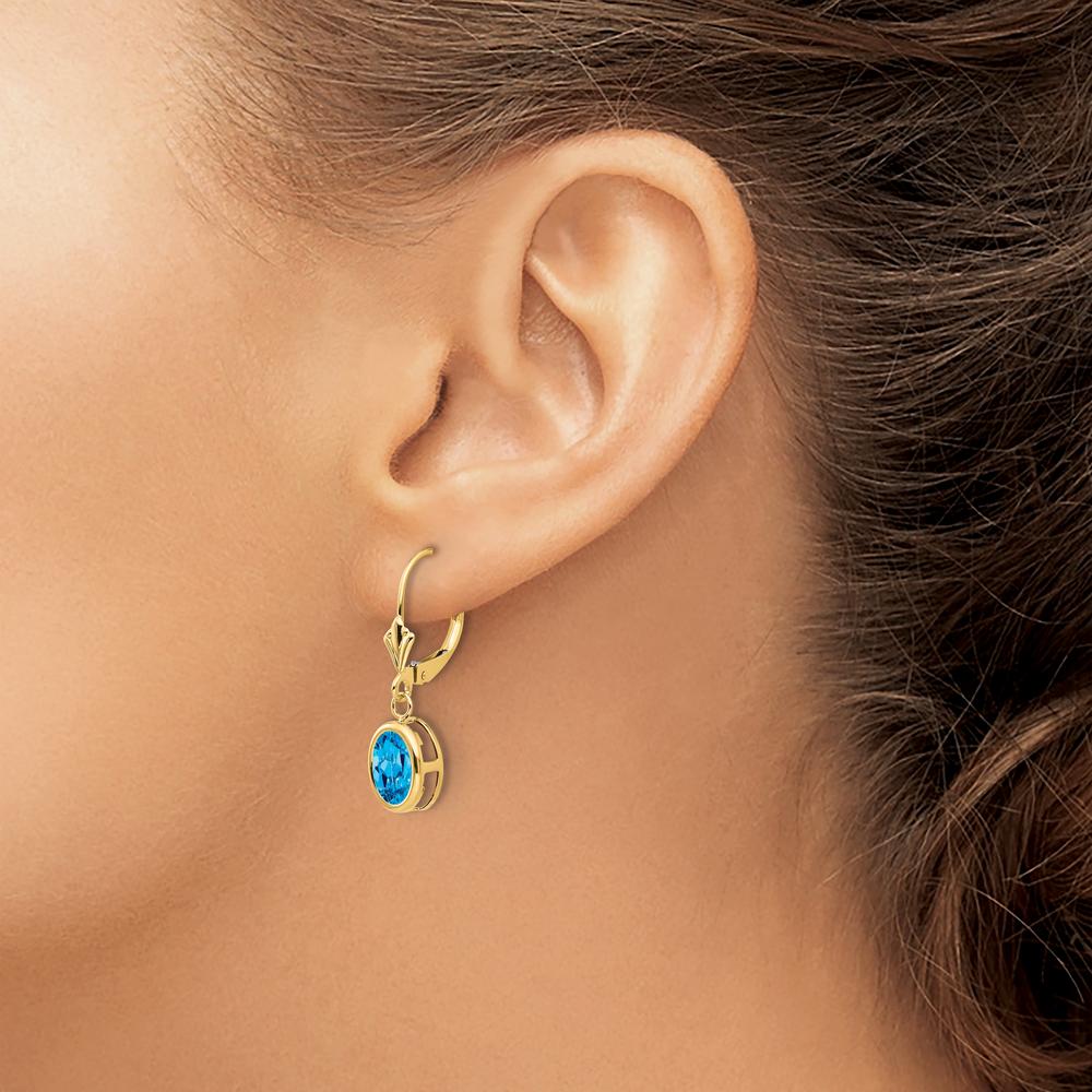 14K Yellow Gold Drop Earrings with 8x6mm Oval Swiss Blue Topaz - 1.35 Carat Total Weight by Monteluci Fine Jewelry