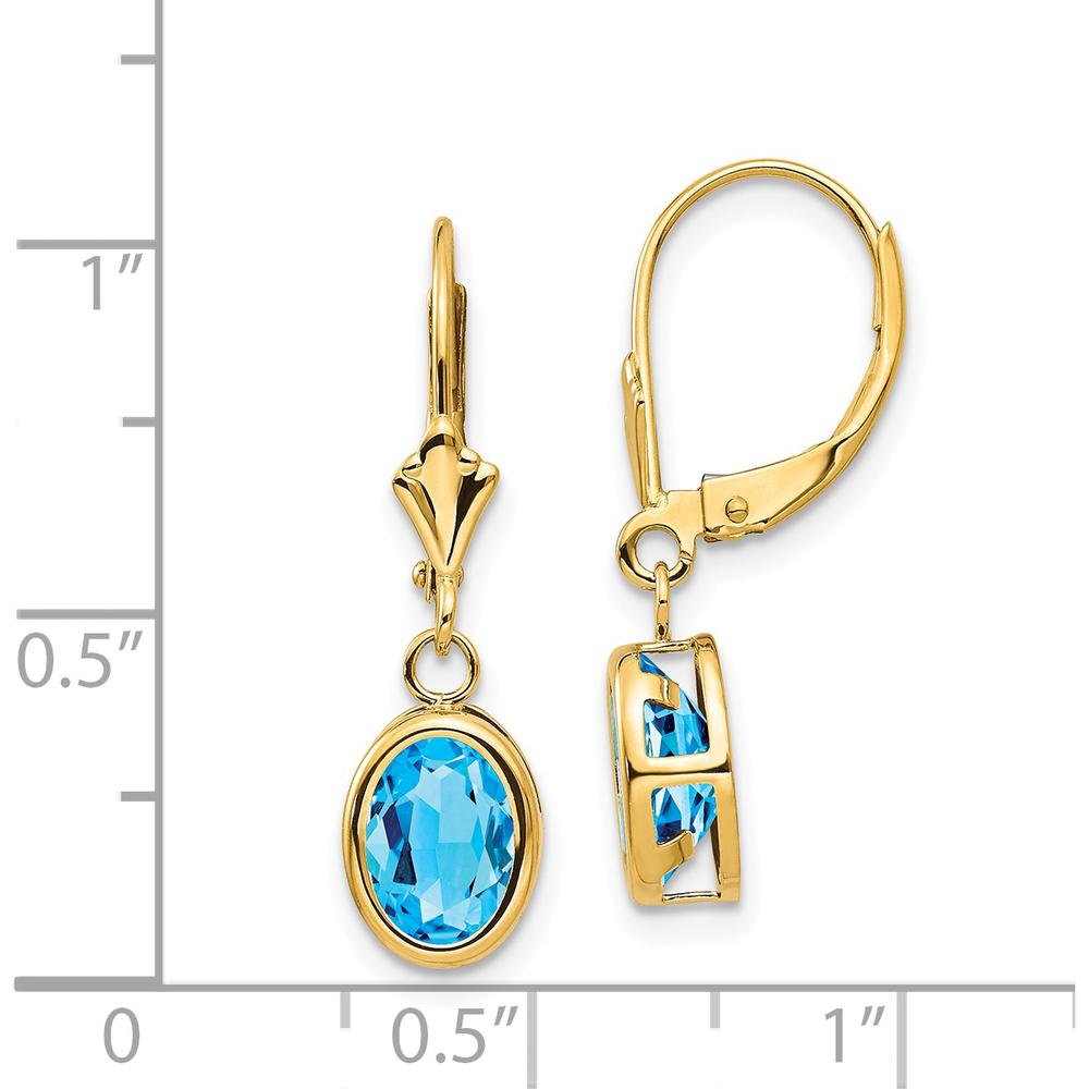 14K Yellow Gold Drop Earrings with 8x6mm Oval Swiss Blue Topaz - 1.35 Carat Total Weight by Monteluci Fine Jewelry