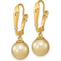 14K Yellow Gold Drop Earrings with 9-10mm Golden South Sea Cultured Pearls and 0.02 Carat Diamond Accent by Monteluci Fine Jewelry