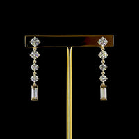 14K Yellow Gold Drop Earrings with Alternating Round and Baguette Lab Diamonds - 3.24 Carats Total Diamond Weight - Covaloro Fine Jewelry
