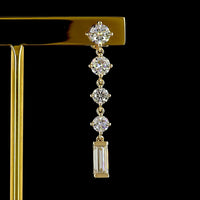 14K Yellow Gold Drop Earrings with Alternating Round and Baguette Lab Diamonds - 3.24 Carats Total Diamond Weight - Covaloro Fine Jewelry