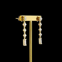 14K Yellow Gold Drop Earrings with Alternating Round and Baguette Lab Diamonds - 3.24 Carats Total Diamond Weight - Covaloro Fine Jewelry