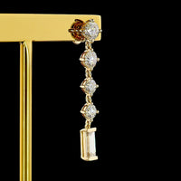 14K Yellow Gold Drop Earrings with Alternating Round and Baguette Lab Diamonds - 3.24 Carats Total Diamond Weight - Covaloro Fine Jewelry