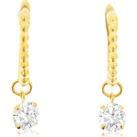 14K Yellow Gold Drop Earrings with Beaded Hoop and Round Lab-Grown Diamonds - 1.06 Carat Total Diamond Weight - Royal Jewelry