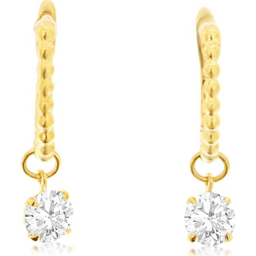 14K Yellow Gold Drop Earrings with Beaded Hoop and Round Lab-Grown Diamonds - 1.06 Carat Total Diamond Weight - Royal Jewelry