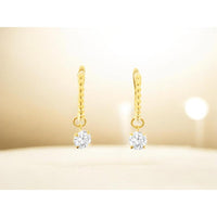 14K Yellow Gold Drop Earrings with Beaded Hoop and Round Lab-Grown Diamonds - 1.06 Carat Total Diamond Weight - Royal Jewelry