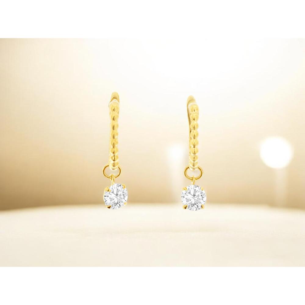 14K Yellow Gold Drop Earrings with Beaded Hoop and Round Lab-Grown Diamonds - 1.06 Carat Total Diamond Weight - Royal Jewelry