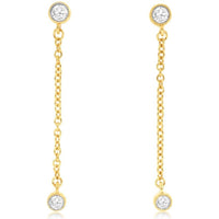 14K Yellow Gold Drop Earrings with Bezel-Set Round Diamonds and Milgrain Detailing - 0.20 Carat Total Diamond Weight - Royal Jewelry