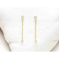 14K Yellow Gold Drop Earrings with Bezel-Set Round Diamonds and Milgrain Detailing - 0.20 Carat Total Diamond Weight - Royal Jewelry