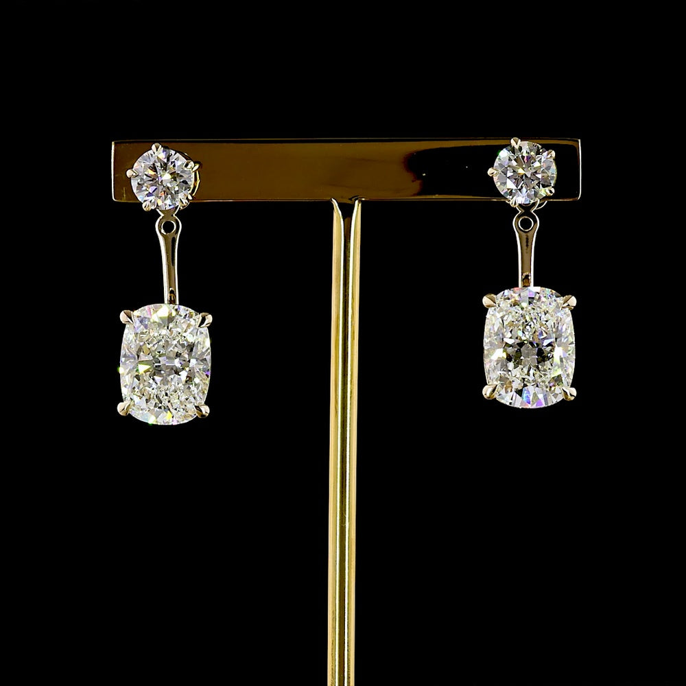 14K Yellow Gold Drop Earrings with Cushion Brilliant and Round Cut Lab Diamonds - 12.27 Carats Total Diamond Weight - Covaloro Fine Jewelry