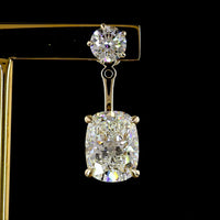 14K Yellow Gold Drop Earrings with Cushion Brilliant and Round Cut Lab Diamonds - 12.27 Carats Total Diamond Weight - Covaloro Fine Jewelry