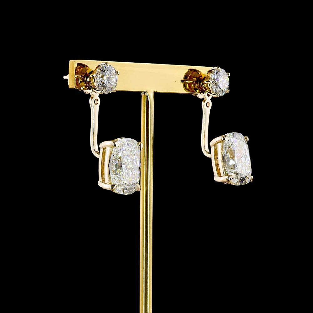 14K Yellow Gold Drop Earrings with Cushion Brilliant and Round Cut Lab Diamonds - 12.27 Carats Total Diamond Weight - Covaloro Fine Jewelry