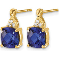14K Yellow Gold Drop Earrings with Cushion-Cut Created Sapphires and Round Diamonds - 1.682 Carat Total Gem Weight by Oro Pregiato