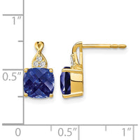 14K Yellow Gold Drop Earrings with Cushion-Cut Created Sapphires and Round Diamonds - 1.682 Carat Total Gem Weight by Oro Pregiato