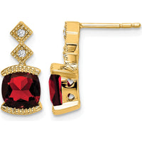 14K Yellow Gold Drop Earrings with Cushion Cut Garnet - 1.18 Carat Total Gem Weight and Round Diamond Accents by Monteluci Fine Jewelry