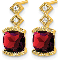 14K Yellow Gold Drop Earrings with Cushion Cut Garnet - 1.18 Carat Total Gem Weight and Round Diamond Accents by Monteluci Fine Jewelry