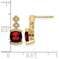 14K Yellow Gold Drop Earrings with Cushion Cut Garnet - 1.18 Carat Total Gem Weight and Round Diamond Accents by Monteluci Fine Jewelry