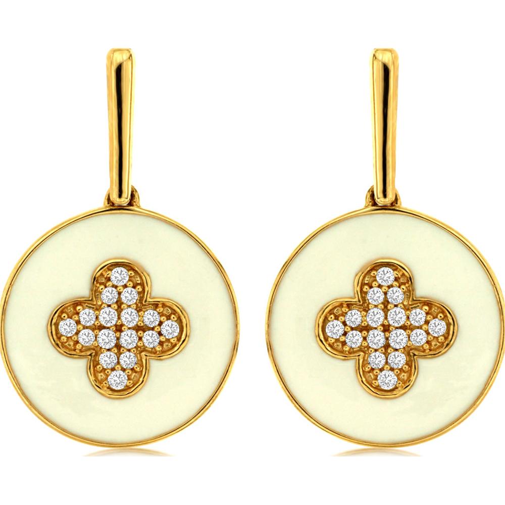 14K Yellow Gold Drop Earrings with Diamond-Encrusted Floral Motif - 0.16 Carats Total Diamond Weight