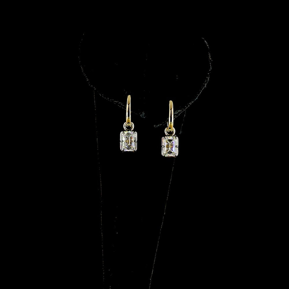 14K Yellow Gold Drop Earrings with Emerald Cut Lab Diamonds and Black Rhodium Accent - 1.88 Carat Total Diamond Weight - Covaloro Fine Jewelry