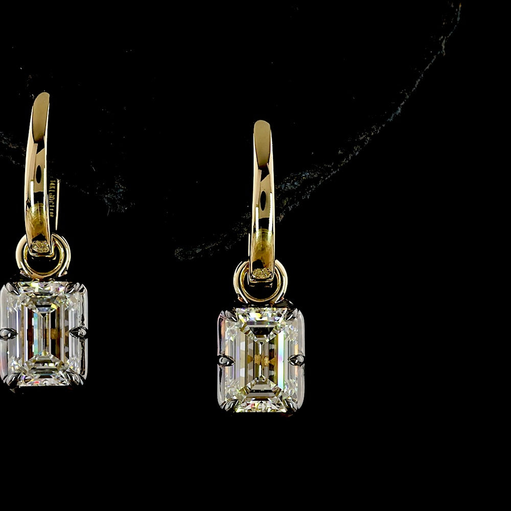 14K Yellow Gold Drop Earrings with Emerald Cut Lab Diamonds and Black Rhodium Accent - 1.88 Carat Total Diamond Weight - Covaloro Fine Jewelry