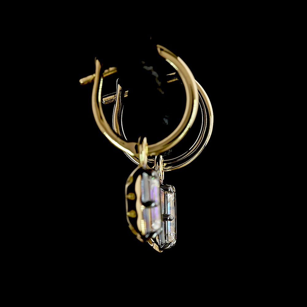 14K Yellow Gold Drop Earrings with Emerald Cut Lab Diamonds and Black Rhodium Accent - 1.88 Carat Total Diamond Weight - Covaloro Fine Jewelry