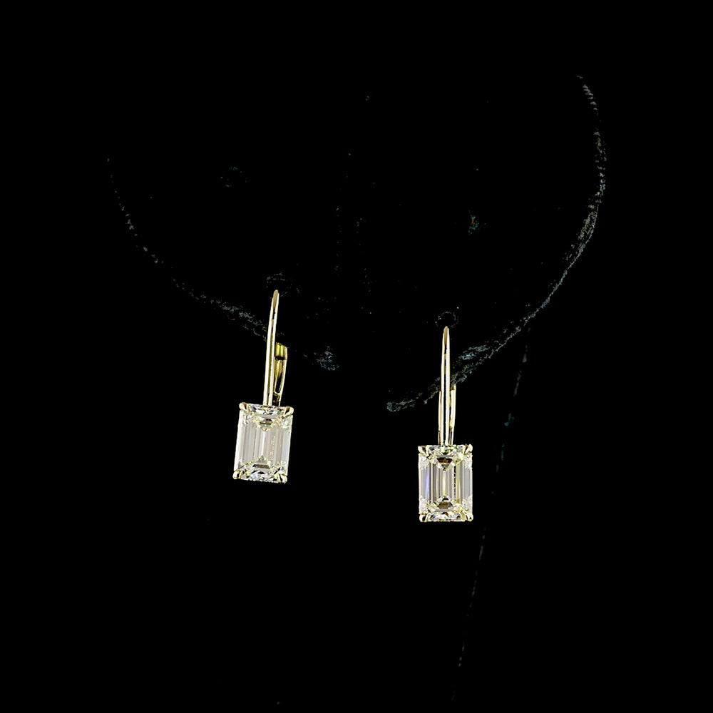 14K Yellow Gold Drop Earrings with Emerald Cut Lab Diamonds E-F VS1 - 2.09 Carat Total Weight - Covaloro Fine Jewelry