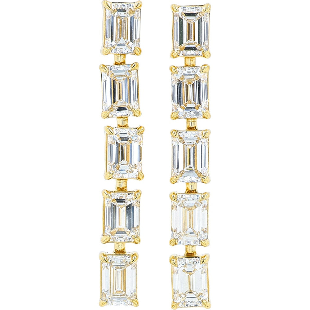 14K Yellow Gold Drop Earrings with Emerald Cut Lab Grown Diamonds - 2.50 Carat Total Diamond Weight