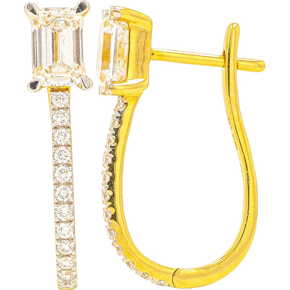 14K Yellow Gold Drop Earrings with Emerald Cut Lab Grown Diamonds and Round Diamond Accents - 1.66 Carat Total Diamond Weight