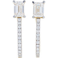 14K Yellow Gold Drop Earrings with Emerald Cut Lab Grown Diamonds and Round Diamond Accents - 1.66 Carat Total Diamond Weight