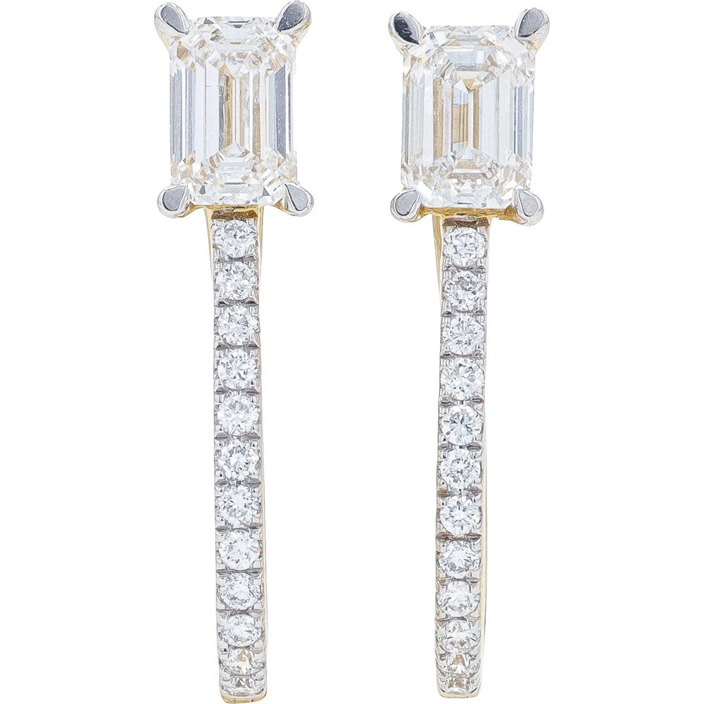 14K Yellow Gold Drop Earrings with Emerald Cut Lab Grown Diamonds and Round Diamond Accents - 1.66 Carat Total Diamond Weight