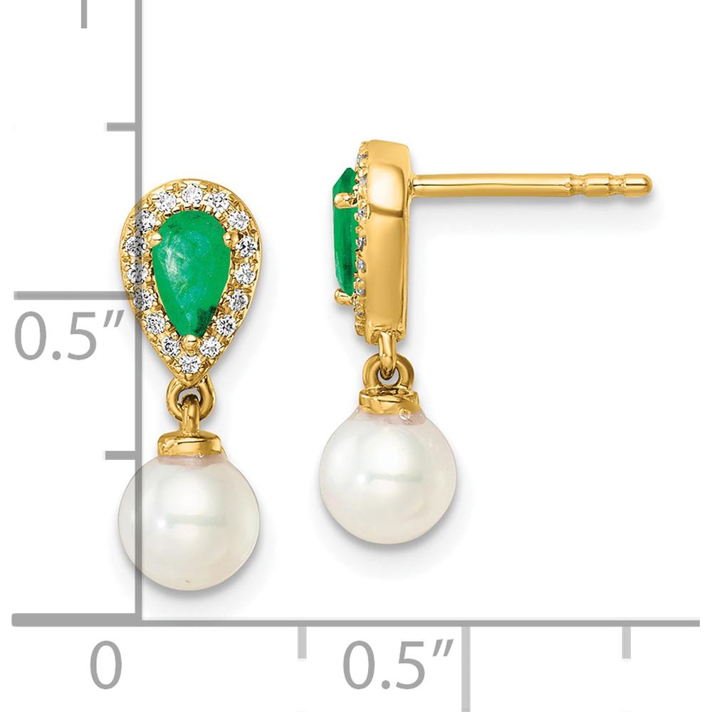 14K Yellow Gold Drop Earrings with Emerald, Pearl, and Diamond Accents - 0.60 Carat Total Diamond Weight by Monteluci Fine Jewelry