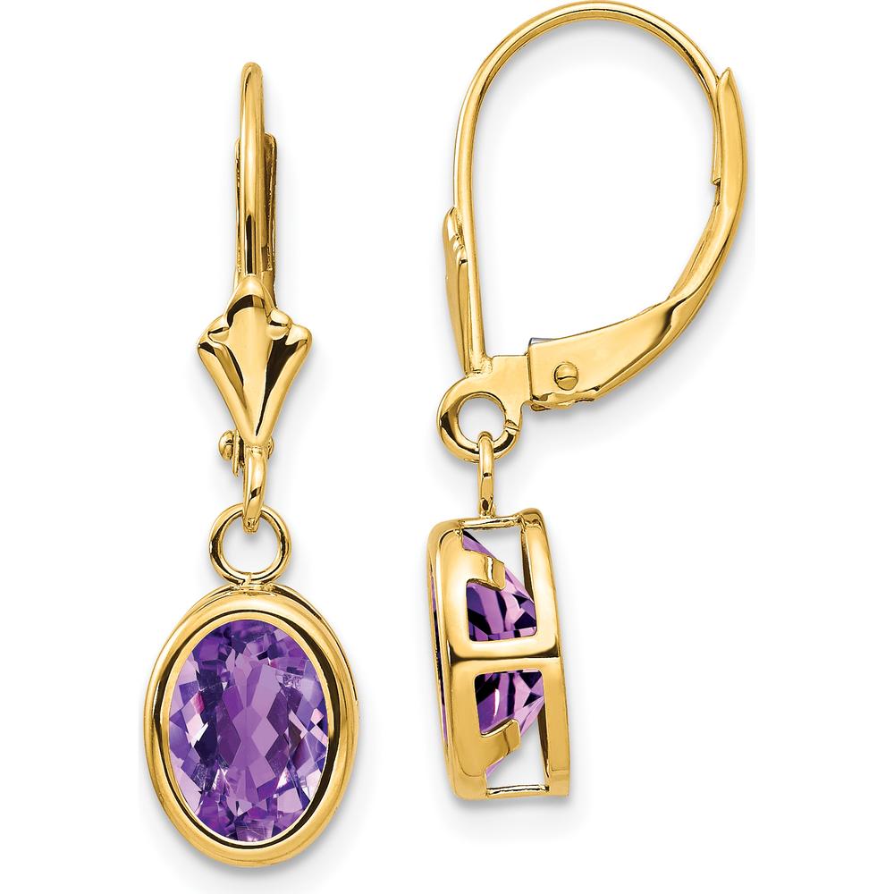 14K Yellow Gold Drop Earrings with Faceted Oval Amethyst - 1.05 Carat Total Amethyst Weight by Monteluci Fine Jewelry
