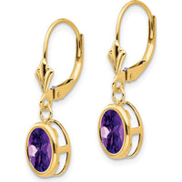 14K Yellow Gold Drop Earrings with Faceted Oval Amethyst - 1.05 Carat Total Amethyst Weight by Monteluci Fine Jewelry