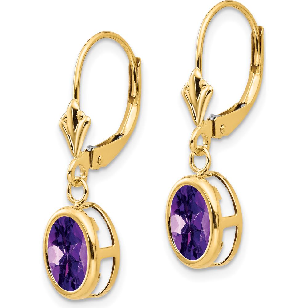 14K Yellow Gold Drop Earrings with Faceted Oval Amethyst - 1.05 Carat Total Amethyst Weight by Monteluci Fine Jewelry