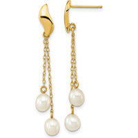 14K Yellow Gold Drop Earrings with Freshwater Cultured Rice Pearls - 4-5mm by Monteluci Fine Jewelry