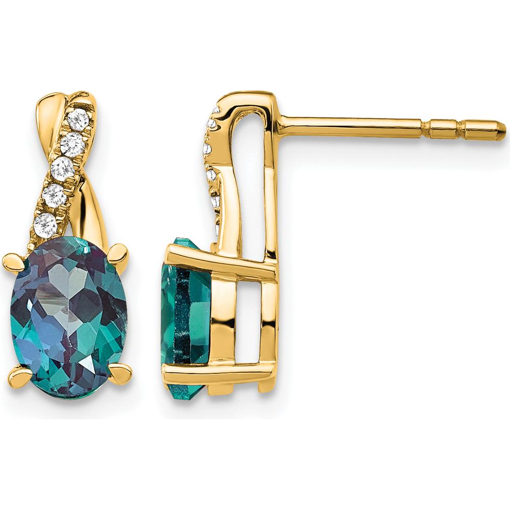 14K Yellow Gold Drop Earrings with Lab-Created Alexandrite and Round Diamonds - 1 Carat Total Alexandrite Weight by Oro Pregiato