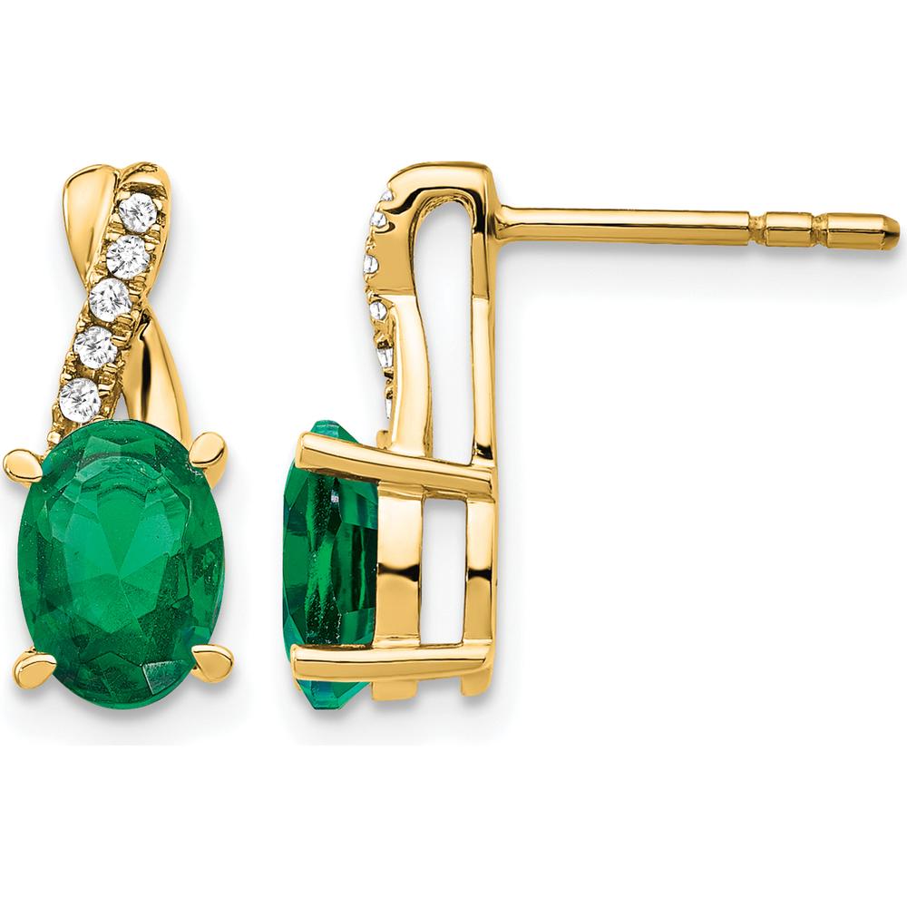 14K Yellow Gold Drop Earrings with Lab-Created Emeralds and Diamonds - 1.0 Carat Total Gem Weight by Oro Pregiato