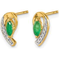 14K Yellow Gold Drop Earrings with Marquise Emerald and Round Diamonds - 0.16 Carat Total Emerald Weight, 0.02 Carat Total Diamond Weight by Monteluci Fine Jewelry
