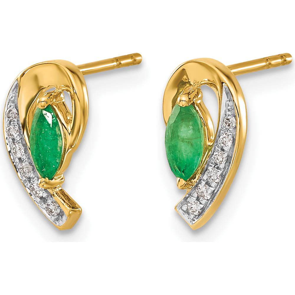 14K Yellow Gold Drop Earrings with Marquise Emerald and Round Diamonds - 0.16 Carat Total Emerald Weight, 0.02 Carat Total Diamond Weight by Monteluci Fine Jewelry