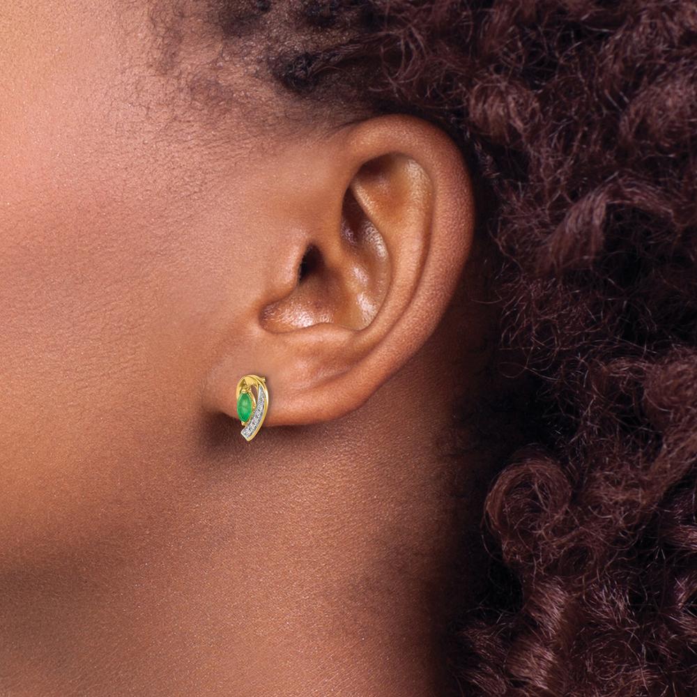 14K Yellow Gold Drop Earrings with Marquise Emerald and Round Diamonds - 0.16 Carat Total Emerald Weight, 0.02 Carat Total Diamond Weight by Monteluci Fine Jewelry