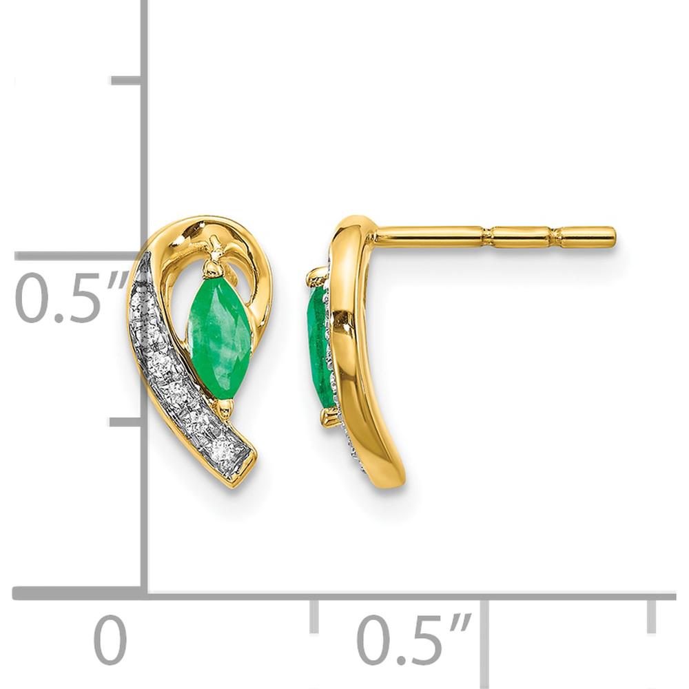 14K Yellow Gold Drop Earrings with Marquise Emerald and Round Diamonds - 0.16 Carat Total Emerald Weight, 0.02 Carat Total Diamond Weight by Monteluci Fine Jewelry