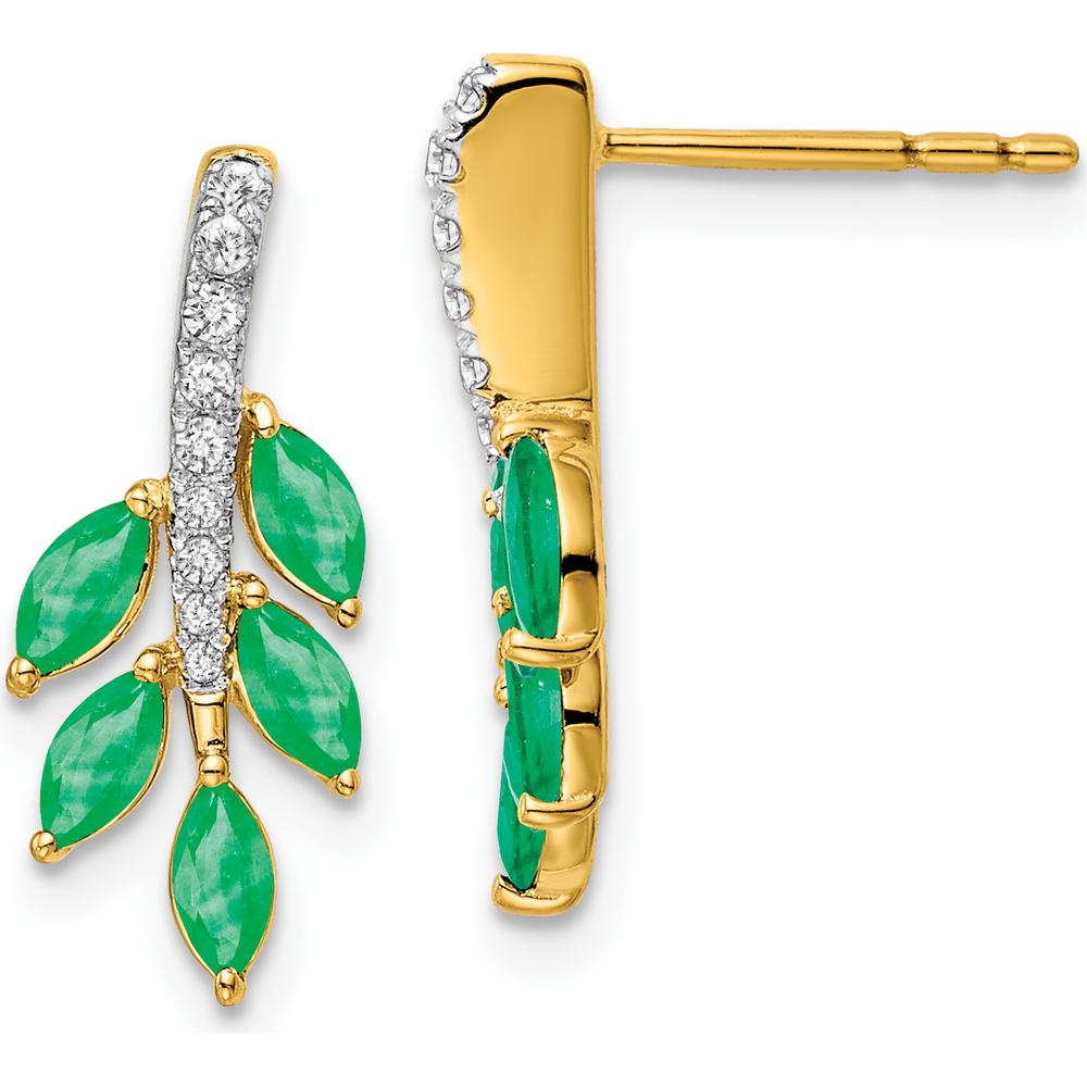 14K Yellow Gold Drop Earrings with Marquise Emeralds and Round Diamonds - 0.1 Carat Total Diamond Weight by Monteluci Fine Jewelry